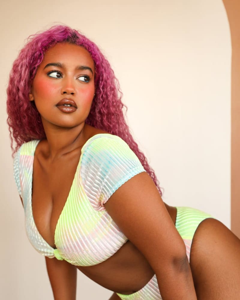 Front of a model wearing a size L Seashore Bottom in Candy Tie Dye by Dippin' Daisy's Swimwear. | dia_product_style_image_id:272273